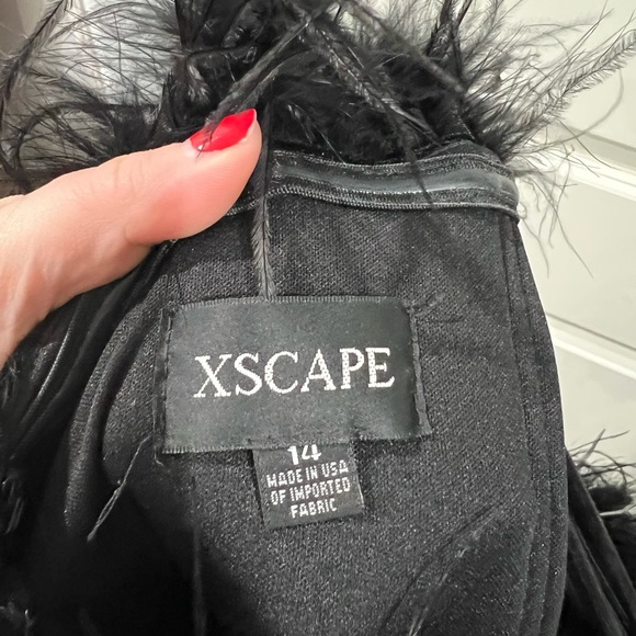 Xscape Black Long Sleeve Feather and Velvet Dress - Picture 5 of 7